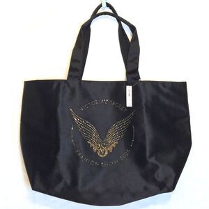 VICTORIA'S SECRET Bag Fashion Show Tote Black Shiny Satin Large 17x14in NEW NWT
